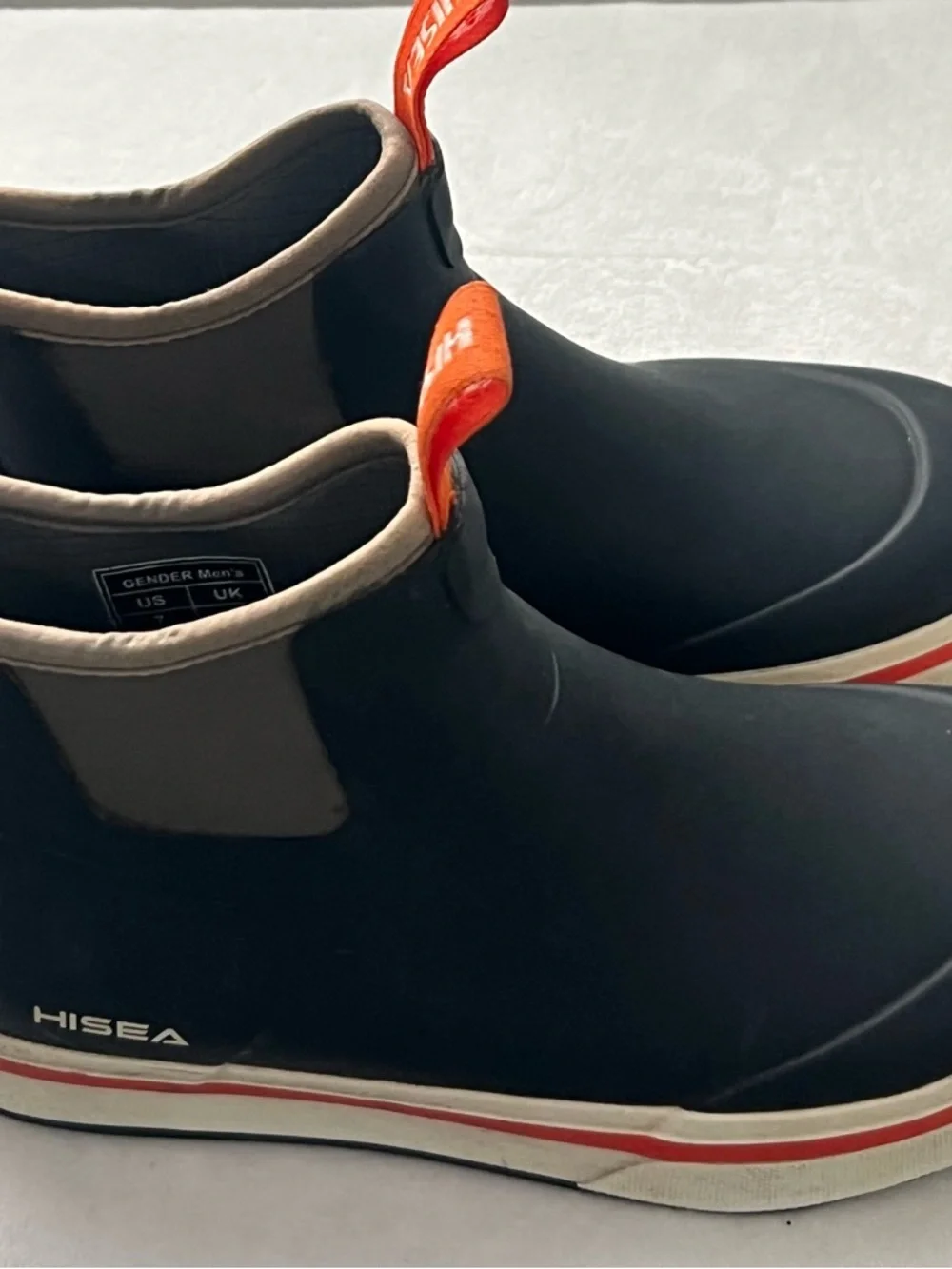 HISEA Men’s Navy and Orange Slip-On Waterproof Rain Boots, Size 7‎